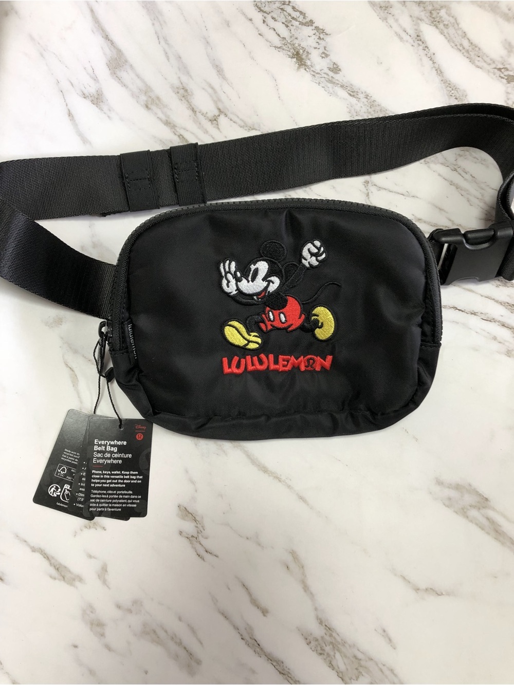 lululemon athletica Black Belt Bag with Embroidered Mickey
